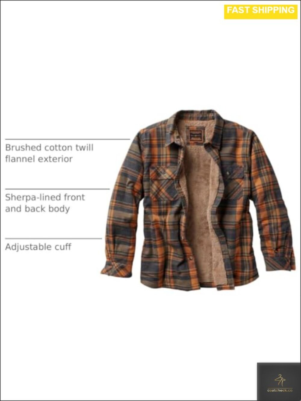 Men's Sherpa Lined Flannel Shirt Jacket, Button Down Plaid Shacket - Picture 3 of 5